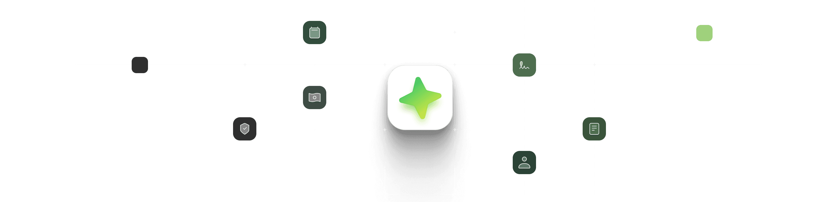ClaiOS AI app icon connected to real-estate tools across a dashed grid